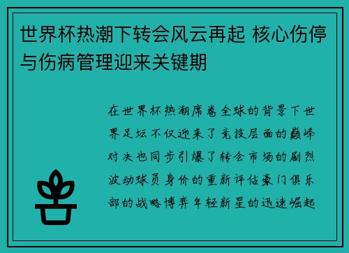 世界杯热潮下转会风云再起 核心伤停与伤病管理迎来关键期